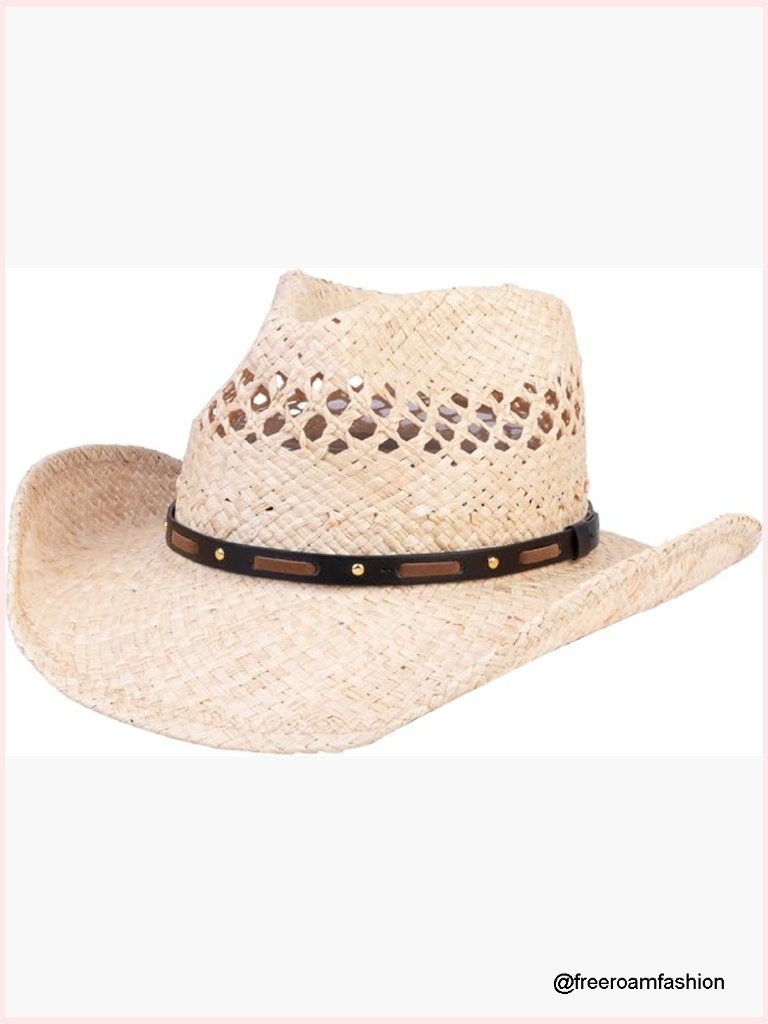 Straw Cowboy Hat With Exquisite Band, Sun Protection, Shapeable Brim